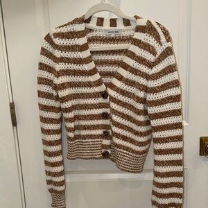 Veronica Beard Striped Brown and White Cardigan